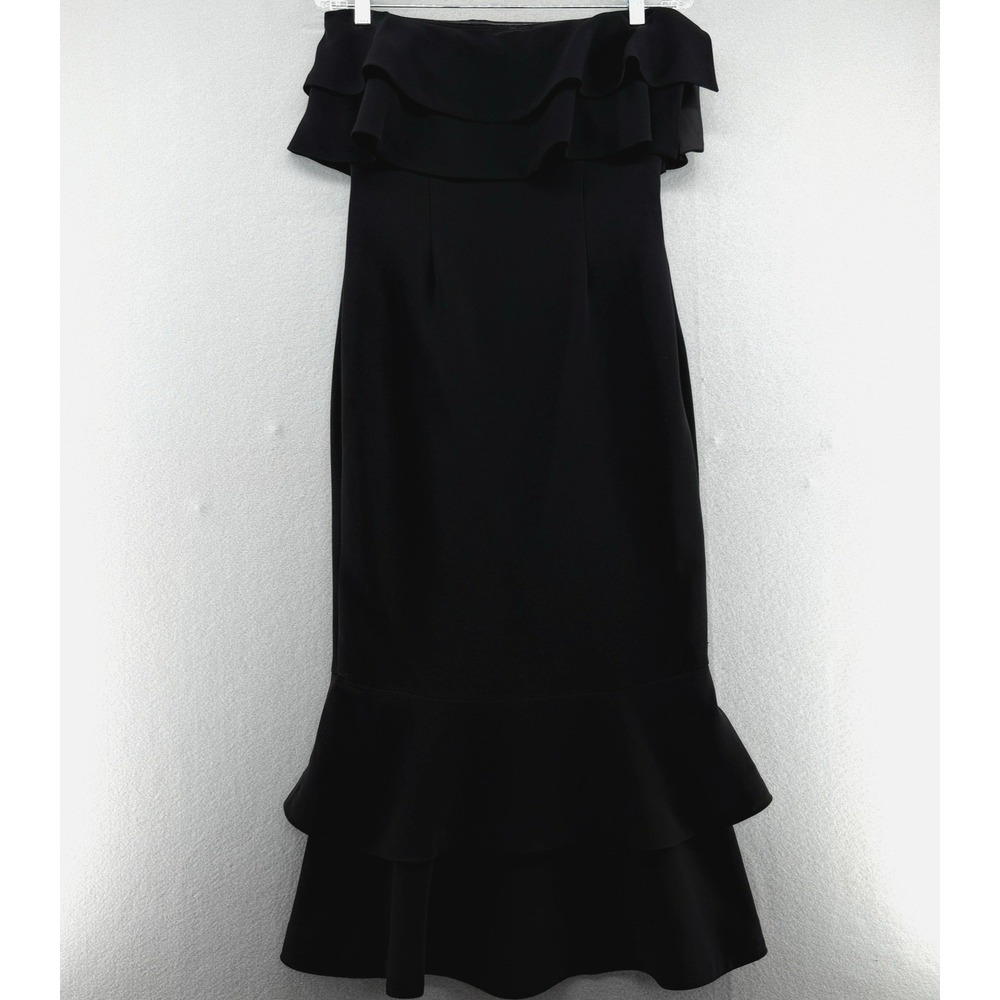 Cinq à Sept Women's 8 Ezana Strapless Black Ruffle Tiered Midi Cocktail Dress